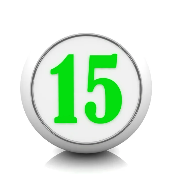 Bouton vert 3d avec numéro "15 " — Photo