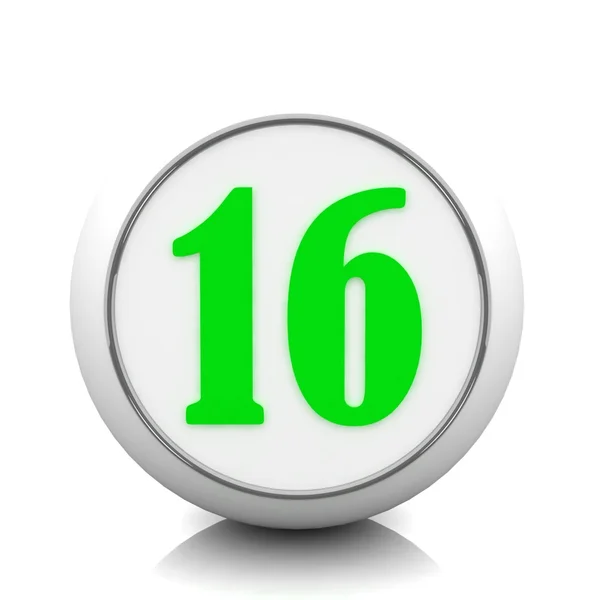 3D grüner Knopf mit Zahl "16" — Stockfoto