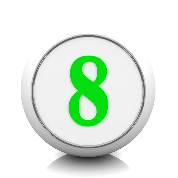 3D grüner Knopf mit Zahl "8" — Stockfoto