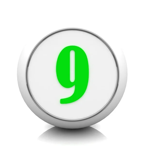 3D grüner Knopf mit Zahl "9" — Stockfoto