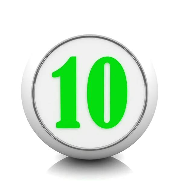 3D grüner Knopf mit Zahl "10" — Stockfoto