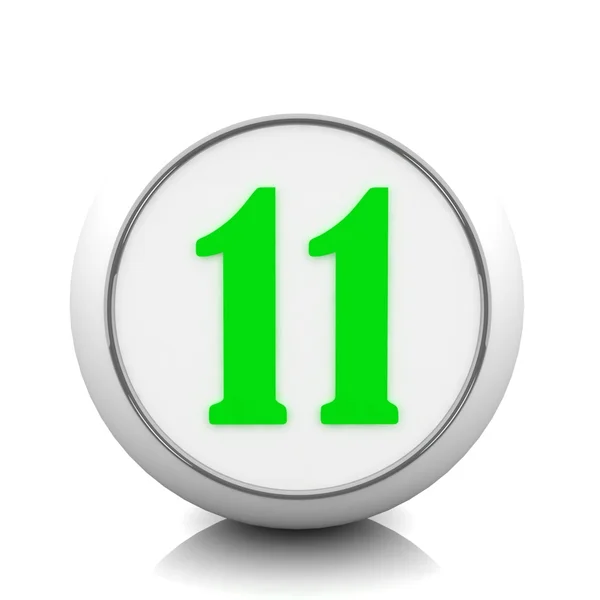 3D zelené tlačítko s číslem "11" — Stock fotografie
