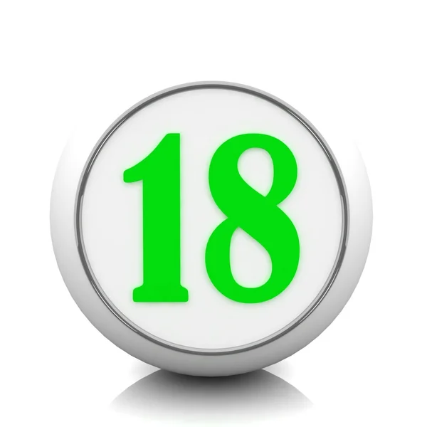 3D grüner Knopf mit Zahl "18" — Stockfoto