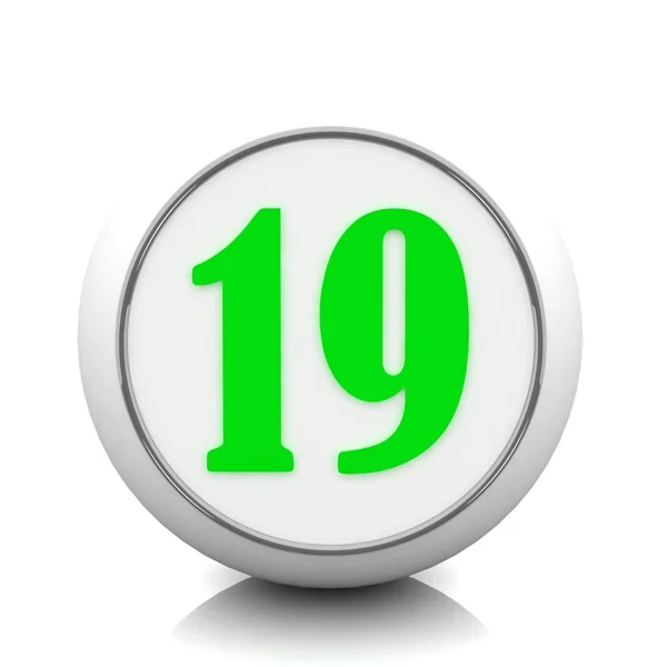 3D πράσινο κουμπί με αριθμό "19" — ストック写真