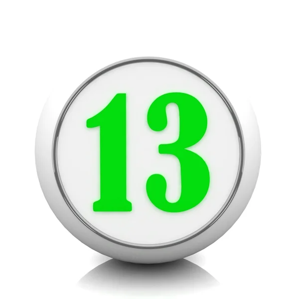 3D πράσινο κουμπί με αριθμό "13" — Φωτογραφία Αρχείου