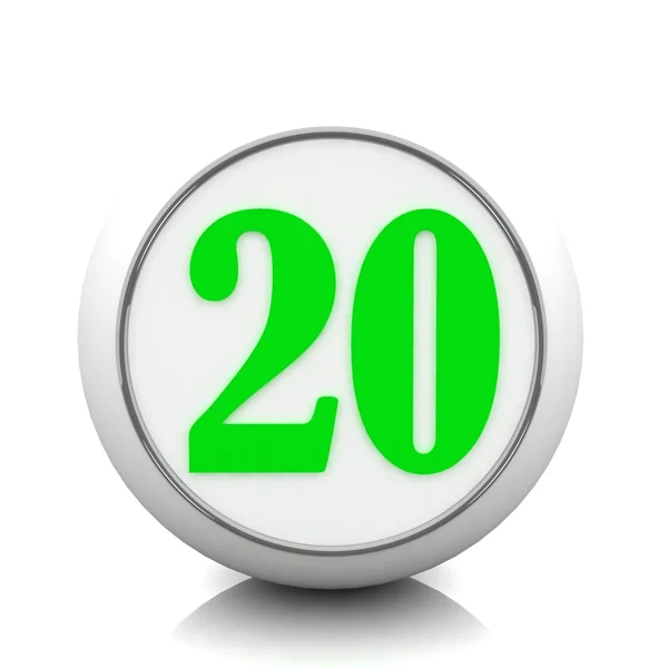 3D πράσινο κουμπί με αριθμό "20" — Φωτογραφία Αρχείου
