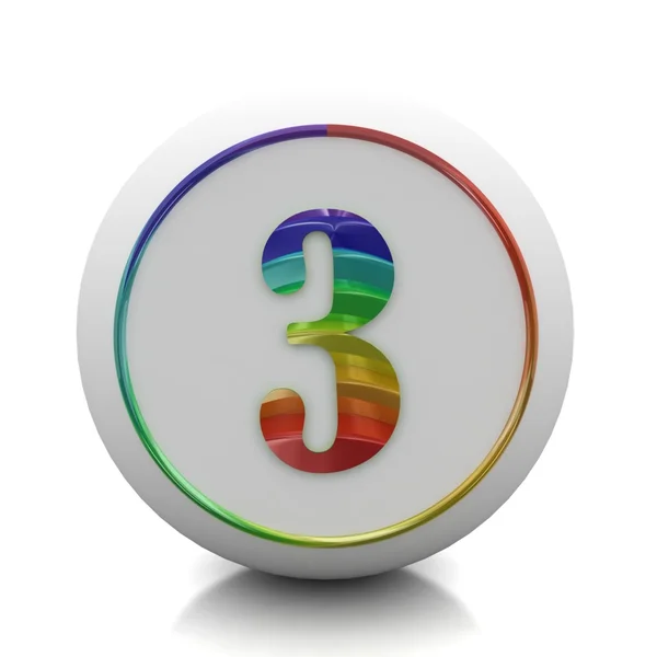 Botão redondo com o número 3 do arco-íris definido — Fotografia de Stock