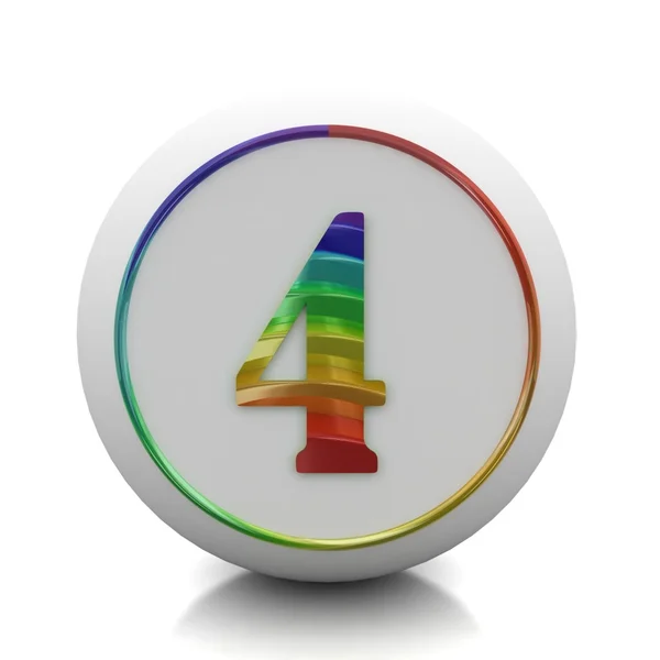 Pulsante rotondo con il numero 4 dal set arcobaleno — Foto Stock