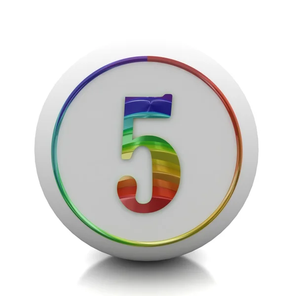 Botão redondo com o número 5 do arco-íris definido — Fotografia de Stock