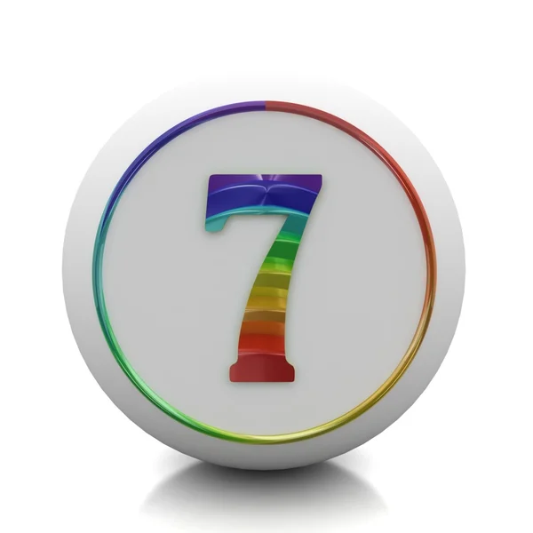 Botão redondo com o número 7 do arco-íris definido — Fotografia de Stock