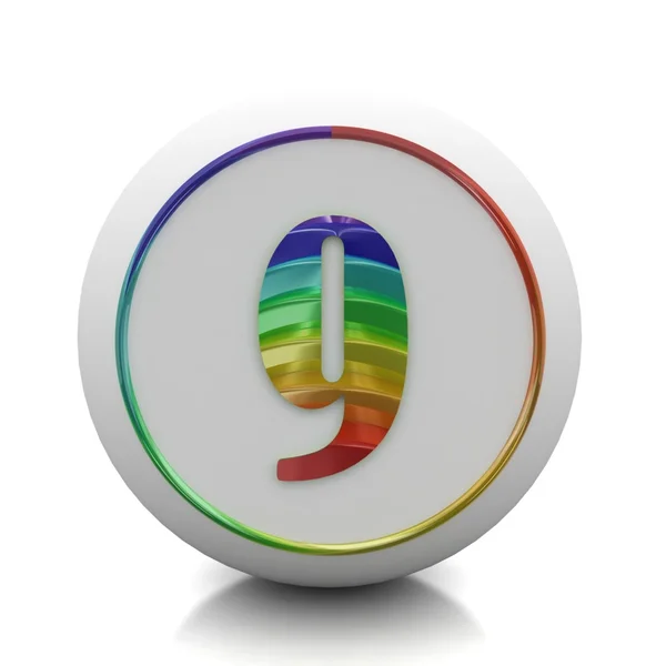 Botão redondo com o número 9 do arco-íris definido — Fotografia de Stock