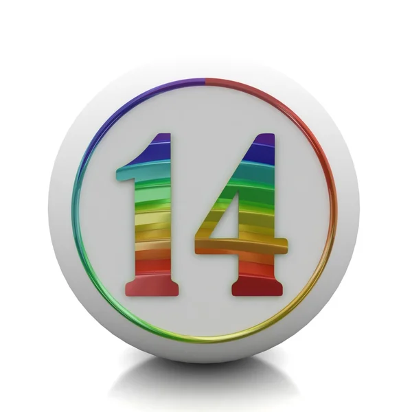 Pulsante rotondo con il numero 14 dal set arcobaleno — Foto Stock