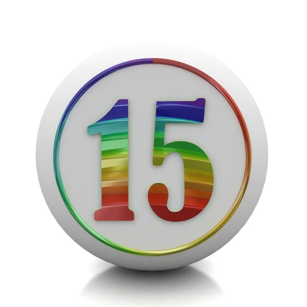 Круглая кнопка с номером 15 из набора радуги — стоковое фото
