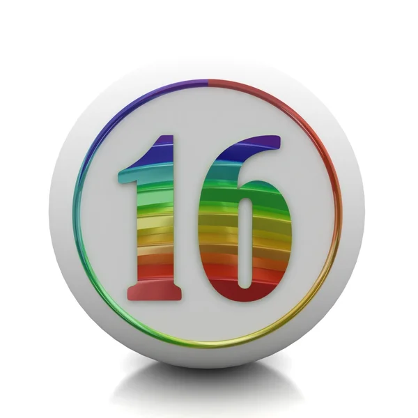 Круглая кнопка с номером 16 из набора радуги — стоковое фото
