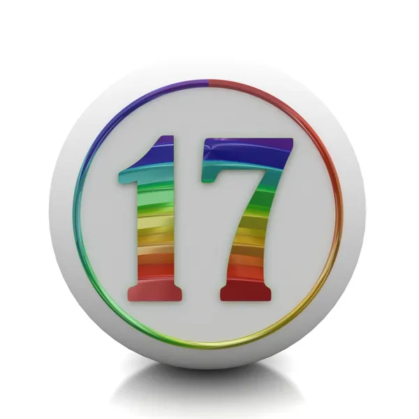 Botón redondo con número 17 del arco iris —  Fotos de Stock