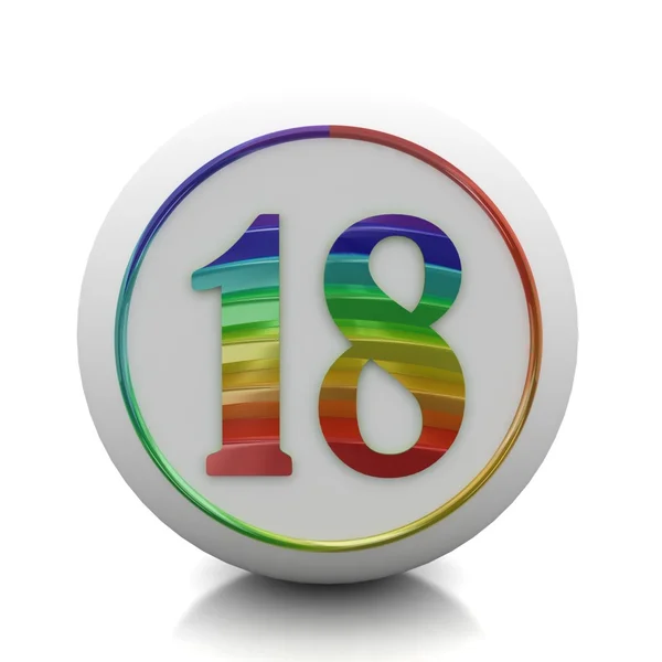 Round button with number 18 from rainbow set — Stock Photo, Image