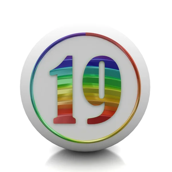 Круглая кнопка с номером 19 из набора радуги — стоковое фото