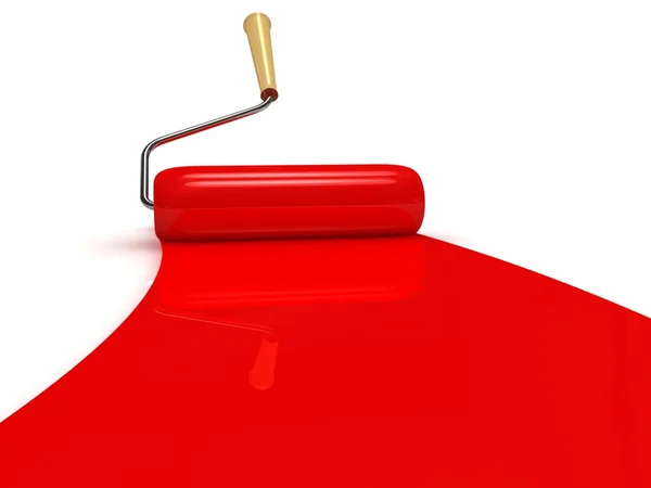 Rodillo de pintura y franja de pintura roja. ilustración 3d —  Fotos de Stock