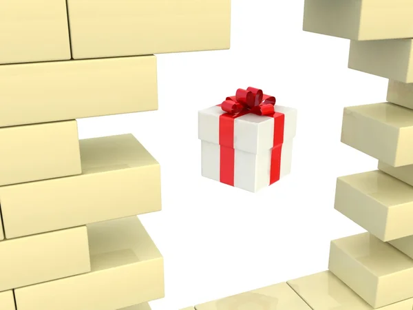 Geschenk und Ziegelmauer — Stockfoto