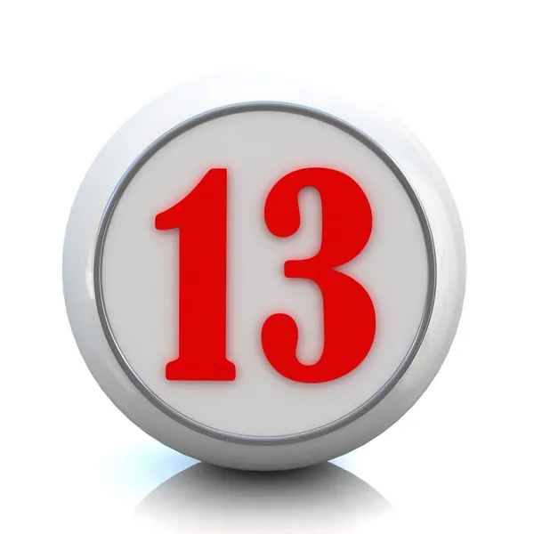 3d pulsante rosso con il numero "13 " Fotografia Stock
