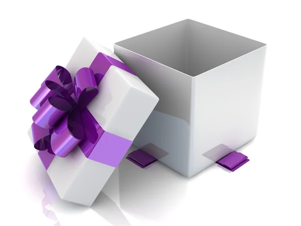 Offene Geschenkbox isoliert auf weiß Stockbild