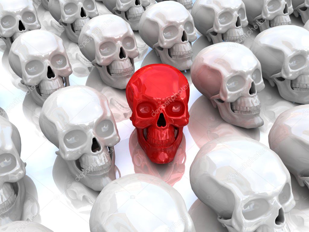 Red skull. Concept of unique.