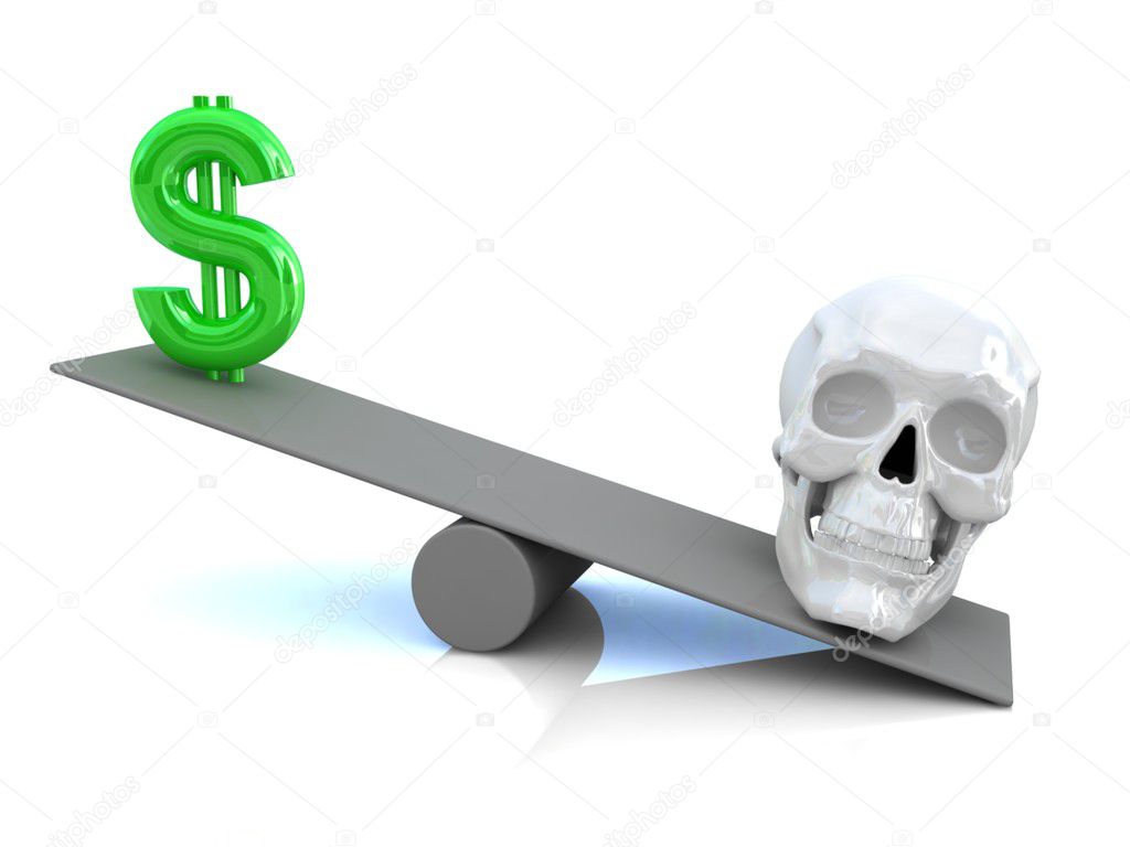 Choice concept. Dollar sign and skull