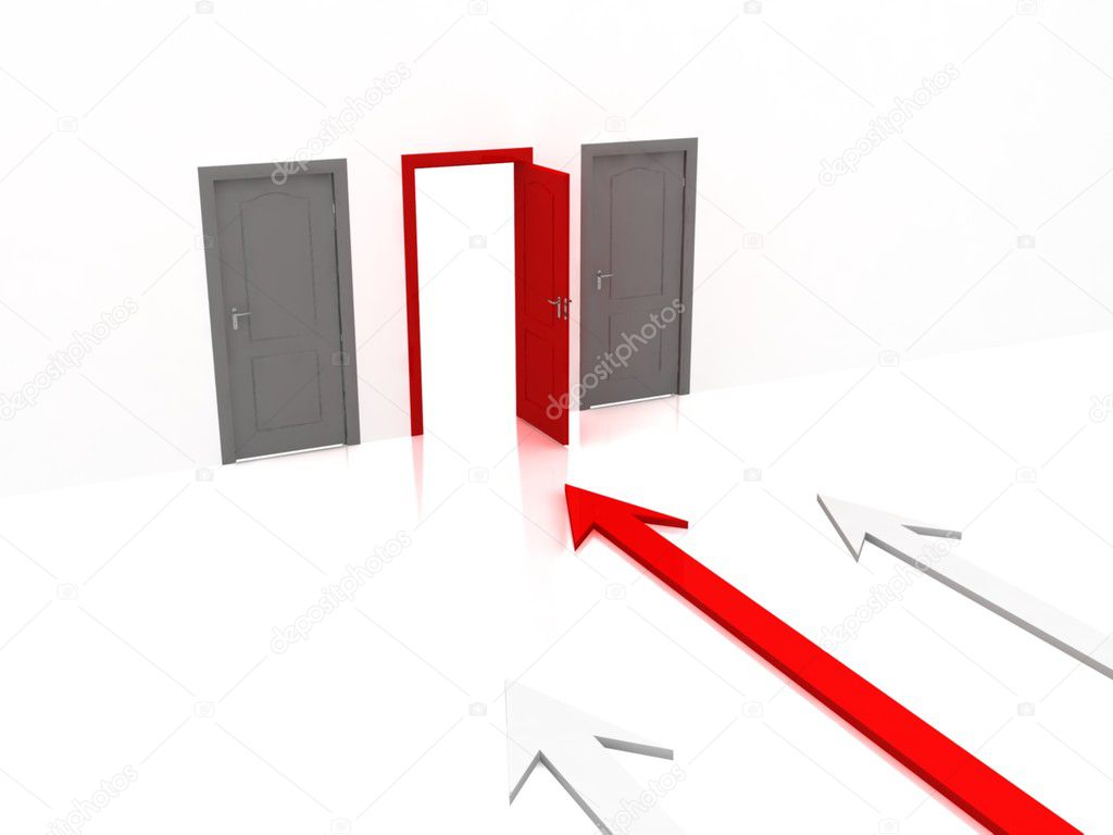 Image of doors and arrow. Make your choice