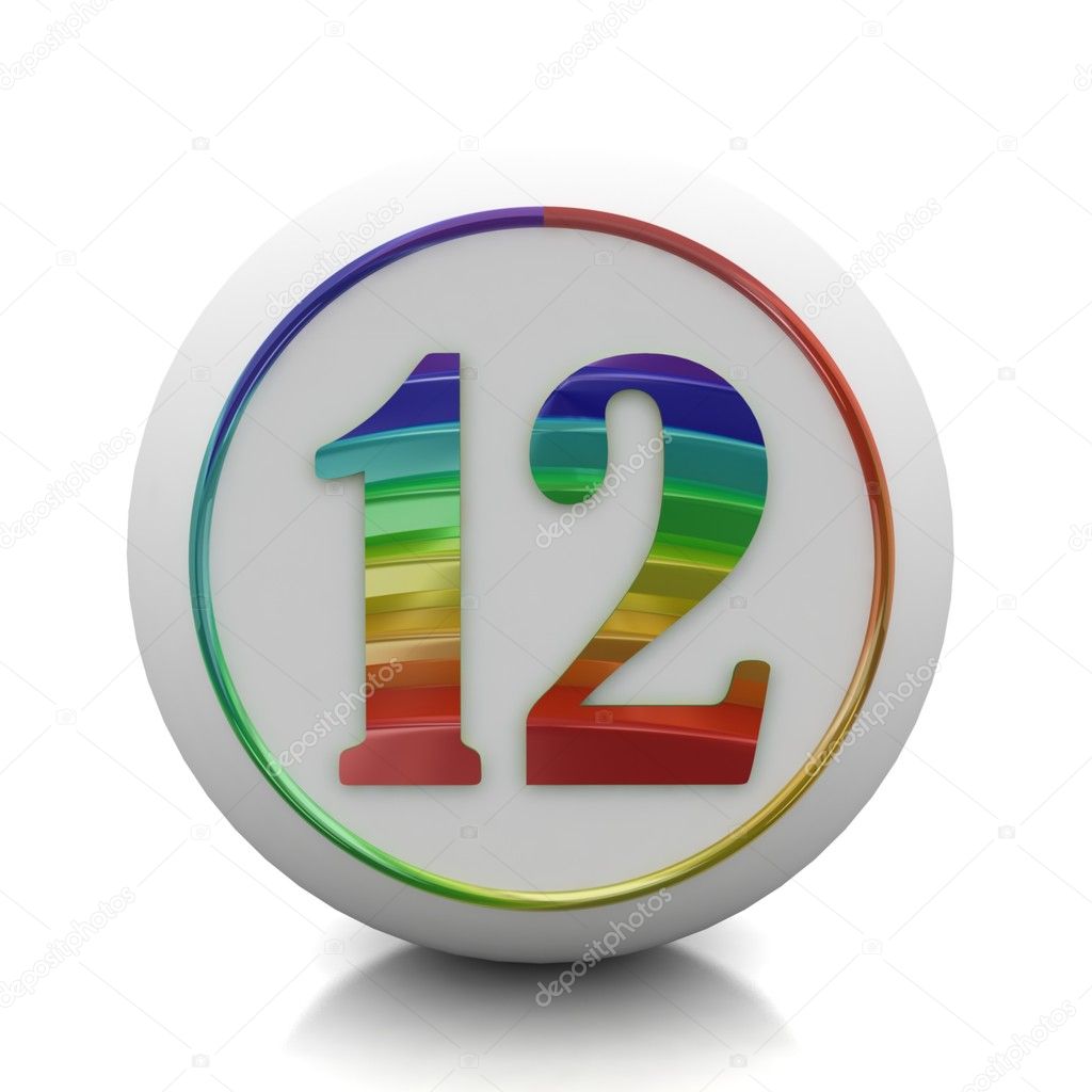 Round button with number 12 from rainbow set Stock Photo by