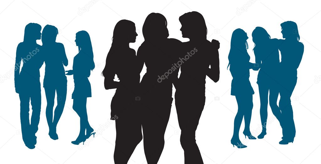 Silhouettes of a group of young women