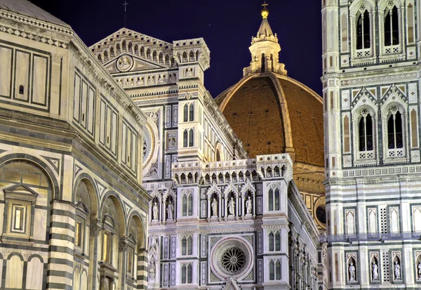 Detaljer om katedralen i Firenze om natten – stockfoto