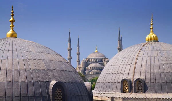Blaue Moschee mit Kuppeln der Hagia sophia — Stockfoto