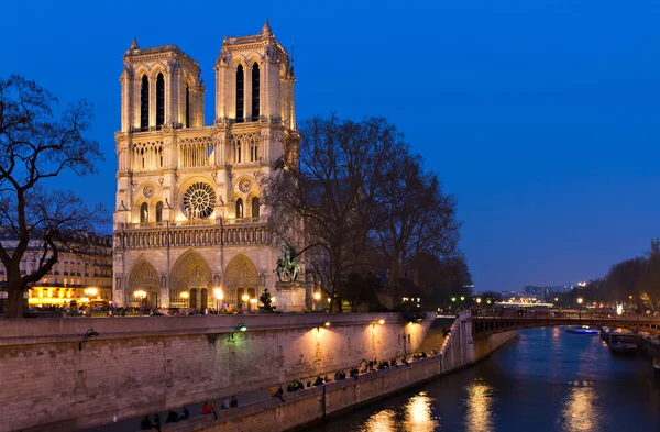 Notre Dame no rio Sena durante o crepúsculo Imagens Royalty-Free