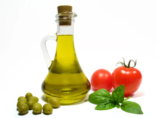 Olive oil and vegetables — Stock Photo, Image
