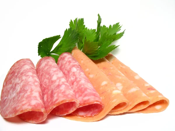 Salami on white background — Stock Photo, Image