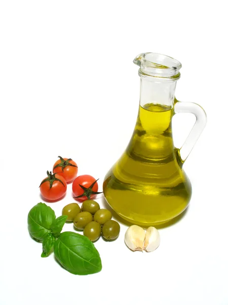 Olivenolie og grøntsager - Stock-foto