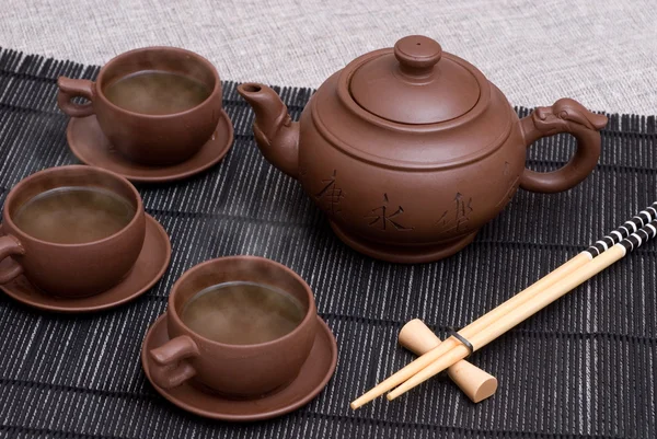 stock image Ceramic teapot and cups