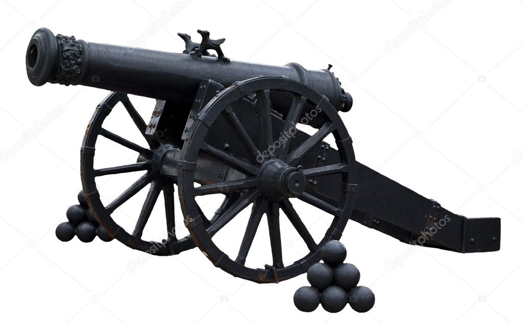 Old cannon on white background