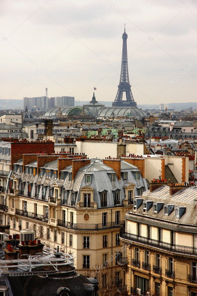 Eiffel tower over the roofs