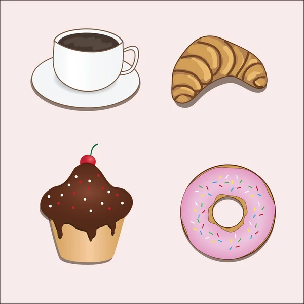 Διάνυσμα με καφέ και γλυκά — Διανυσματικό Αρχείο