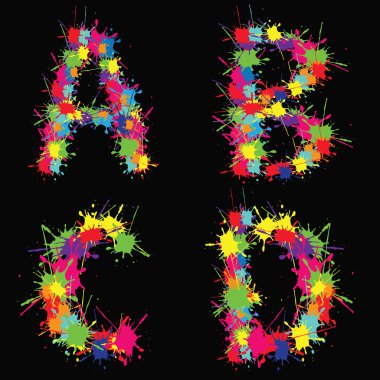 Colorful vector alphabet with blots ABCD clipart