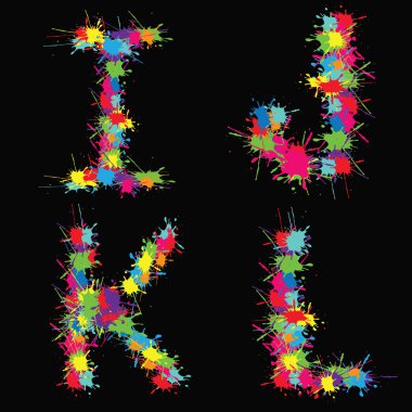Colorful vector alphabet with blots IJKL clipart