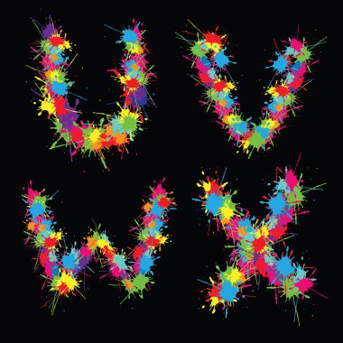Colorful vector alphabet with blots UVWX clipart