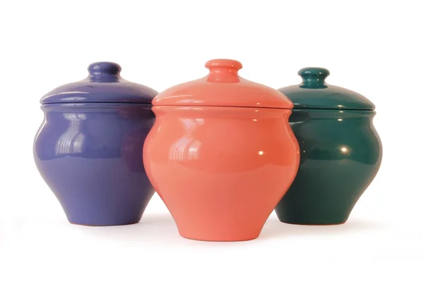 Drie keramische potten — Stockfoto