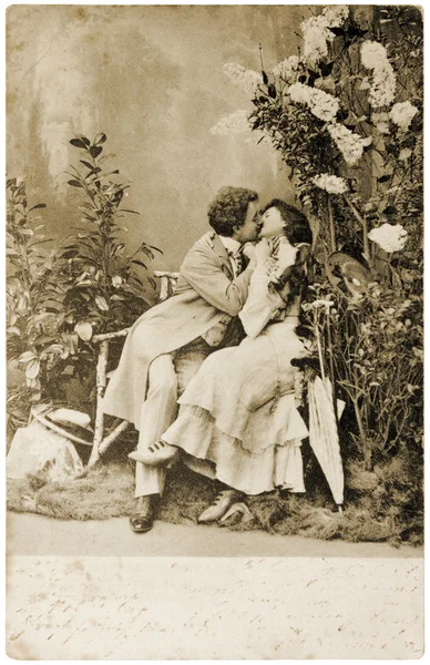 Kiss - old postcard — Stock Photo, Image