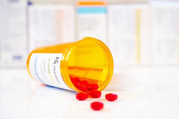 RX prescrição frasco medicamento foco seletivo — Fotografia de Stock