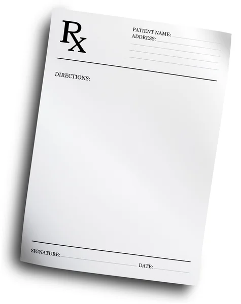 Rx Rezeptformular isoliert auf weißem Hintergrund Stockbild