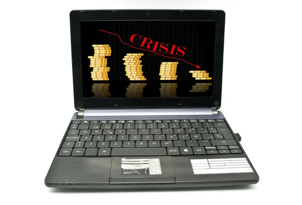 Laptop ilustração da crise na tela — Fotografia de Stock