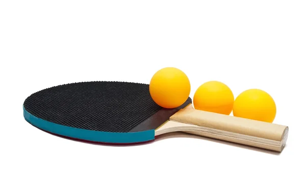 Raquete de ténis de mesa e bolas — Fotografia de Stock