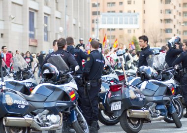 Police in the soccer match at the Vicente Calderon clipart